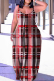 Borgoña casual street print patchwork correa de espagueti falda linterna vestidos de talla grande