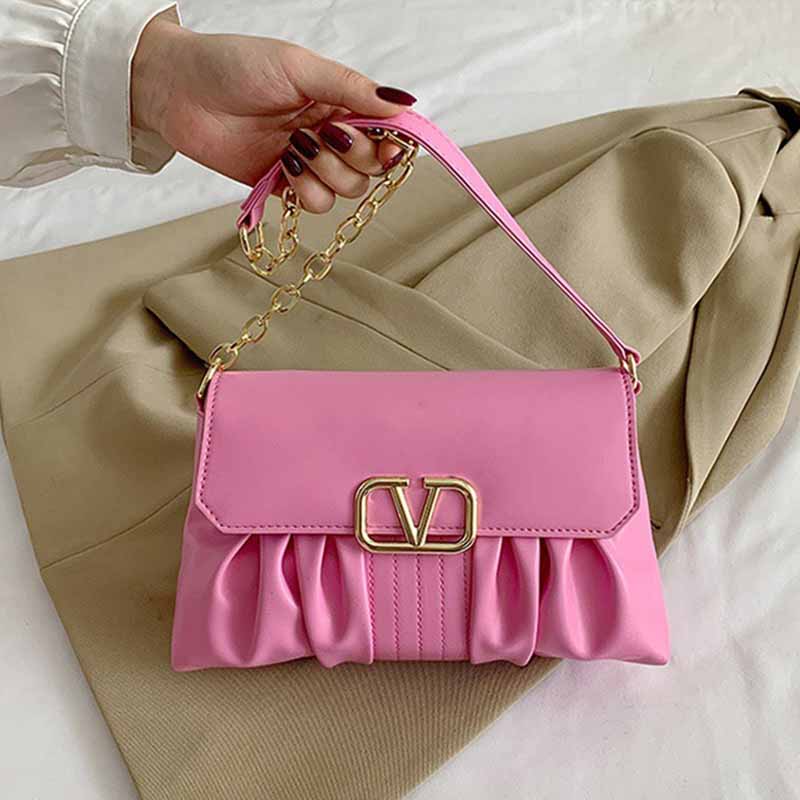 

Pink Fashion Solid Chains Bags