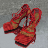 Apricot Sexy Bandage Mesh Closed Out Door Schuhe