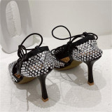 Chaussures de porte carrées en patchwork de strass décontractés à la mode noire