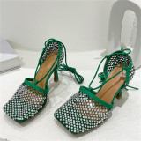 Verde moda casual paillettes patchwork strass quadrati scarpe fuori porta