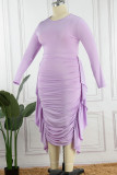 Púrpura Elegante Sólido Patchwork Volante Pliegue Asimétrico O Cuello Lápiz Falda Tallas Grandes Vestidos