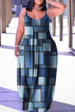 ブルゴーニュ カジュアル ストリート プリント パッチワーク スパゲッティ ストラップ ランタン スカート プラス サイズのドレス