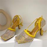 Gelbe Mode-beiläufige Pailletten-Patchwork-Rhinestone-Quadrat-Tür-Schuhe