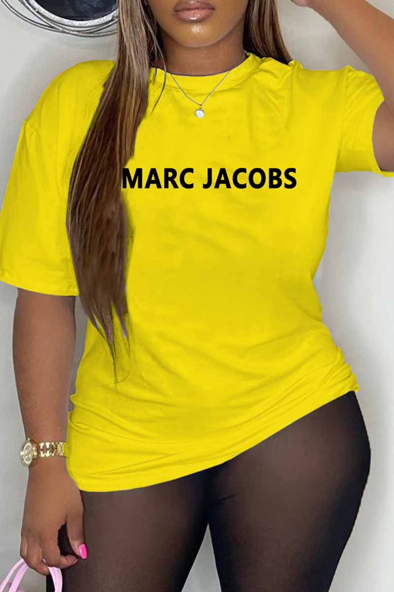 

Yellow Casual Print Letter O Neck T-Shirts