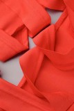 Красные повседневные однотонные однотонные брюки-карандаш в стиле пэчворк с высокой талией и высокой талией