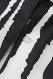 Zwart-wit casual print patchwork gesp turndown kraag tops