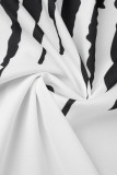 Tops preto e branco com estampa casual patchwork fivela gola redonda