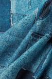 Robes de robe de chemise de col de chemise d'impression d'impression décontractée bleue sexy