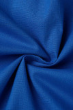 Azul casual patchwork sólido gola O sem mangas duas peças