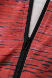 Robes de jupe crayon à col zippé imprimé patchwork rouge sexy