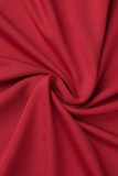 Tangerina Red Casual Solid Patchwork Fenda O Neck Plus Size Duas Peças