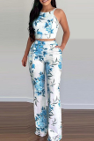The cowboy blue Street Print Bandage Halter Sleeveless Two Pieces