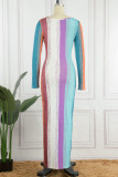Robes de jupe en une étape multicolores à rayures sexy et à encolure en U
