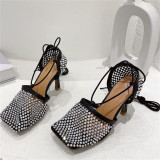 Blanc Fashion Casual Sequins Patchwork Strass Square Out Door Shoes