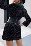 ブラック カジュアル ソリッド パッチワーク ターンダウン カラー スーツ ドレス