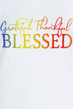 Witte Casual Street Print Letter O Hals Grote maten tops