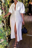 ホワイト カジュアル ソリッド パッチワーク バックル ターンダウン カラー シャツ ドレス プラス サイズ ドレス