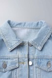 Blue Casual Patchwork Asymmetrical Turndown Collar Long Sleeve Regular Denim Jacket