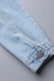 Blå Casual Patchwork Asymmetrisk turndownkrage Långärmad vanlig jeansjacka