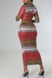 Черно-красный сексуальный принт в стиле пэчворк с воротником-молнией, юбка-карандаш, платья