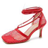 Red Sexy Bandage Mesh Closed Out Door Shoes