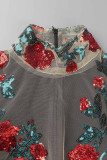 Красные сексуальные сплошные вышитые блестки в стиле пэчворк прозрачные платья-юбки-карандаш на половину водолазки