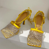 Zapatos moda casual lentejuelas patchwork rhinestone cuadrado fuera de la puerta amarillo