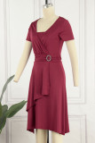 Bourgondië Casual College Solide Patchwork V-hals A-lijn jurken
