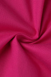 Розово-красный Повседневный однотонный Пэчворк О-образный вырез Без рукавов Из двух частей