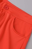 Calças casuais vermelhas lisas vazadas retalhos skinny cintura alta lápis cor sólida