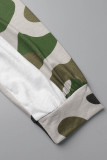 Verde militare casual stampa giornaliera tinta unita patchwork colletto con cerniera manica lunga due pezzi