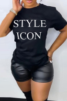 Zwarte casual T-shirts met straatprint en letter O-hals