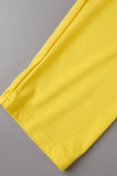 Amarelo azul casual patchwork sólido fenda o pescoço tamanho grande duas peças