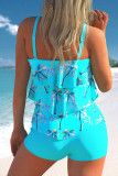 Blue Black Casual Print Backless Swimwears (With Paddings)