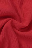 Красный Повседневная однотонная пэчворк С открытыми плечами Большие размеры Из двух частей