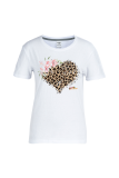 Camisetas brancas vintage com patchwork de leopardo com gola O