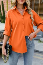 Orange Casual Solid Basic Shirt Collar Tops