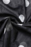 Vestidos pretos casuais com estampa de bolinhas transparentes assimétricos gola alta manga longa vestidos plus size