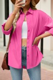 Colorful Blue Casual Solid Basic Shirt Collar Tops