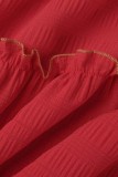 Patchwork uni décontracté rouge à épaules dénudées grande taille deux pièces