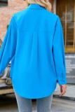 Kleurrijk Blauw Casual Solid Basic Overhemdkraag Tops