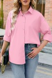 Blusas de colarinho básicas lisas casuais rosa