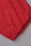Patchwork uni décontracté rouge à épaules dénudées grande taille deux pièces