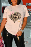 Серые винтажные футболки с круглым вырезом в технике пэчворк с леопардовым принтом