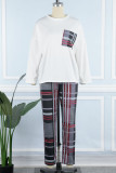 Bordeaux Casual Print Patchwork O Neck Long Sleeve Two Pieces