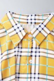 Robe chemise jaune à imprimé patchwork à col rabattu Robe grande taille (sans ceinture)