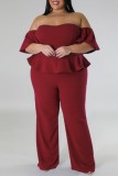 Svart Sexig Casual Solid Backless Off the Shoulder Plus Size Jumpsuits