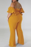 Bourgondië Sexy Casual Solid Backless Off-shoulder Jumpsuits in grote maten