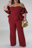 Gul Sexig Casual Solid Backless Off the Shoulder Plus Size Jumpsuits